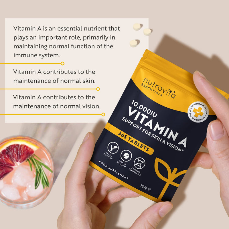 Vitamin A 10,000 IU � 365 Vitamin A Tablets (1 Year Supply) - High Strength Vitamin A Supplement for Normal Skin, Eyes & Immune System - Alternative to Vitamin A Capsules � Vegan Friendly - Nutravita - BeesActive Australia
