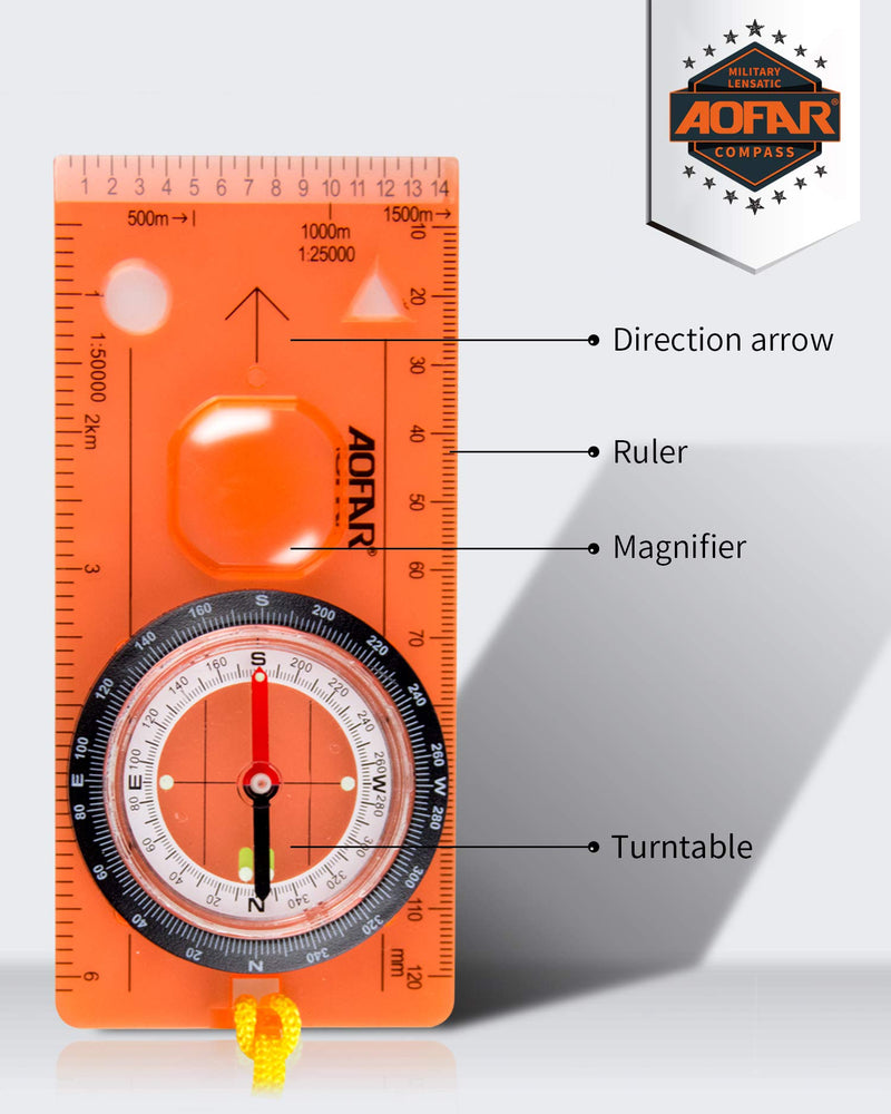 AOFAR Orienteering Compass for Hiking, Boy Scout Compass for Kids - Professional Field Compass for Map Reading,Navigation and Survival Lightweight - Mini Camping Compass Orange - BeesActive Australia