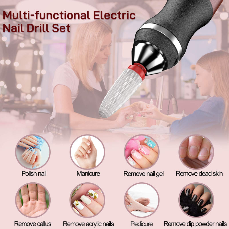 Rechargeable Cordless Electric Nail Drill - Ceramic Nail Drill Bits for Acrylic Professional Battery Operated Salon File Nail Machine Tool Kit Manicure Pedicure Polishing Tools, Removing Gel Nails Rose Gold - BeesActive Australia