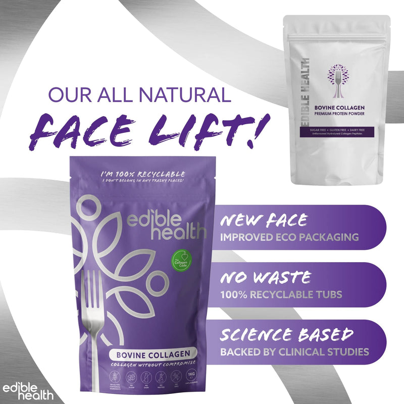 Edible Health - Hydrolysed Bovine Collagen Powder - Types 1 and 3, Protein Peptides, 18 Amino Acids - Paleo, Keto, Kosher, Halal - UK & EU Certified Supplement - 400g Pouch, 30-Day Supply - BeesActive Australia