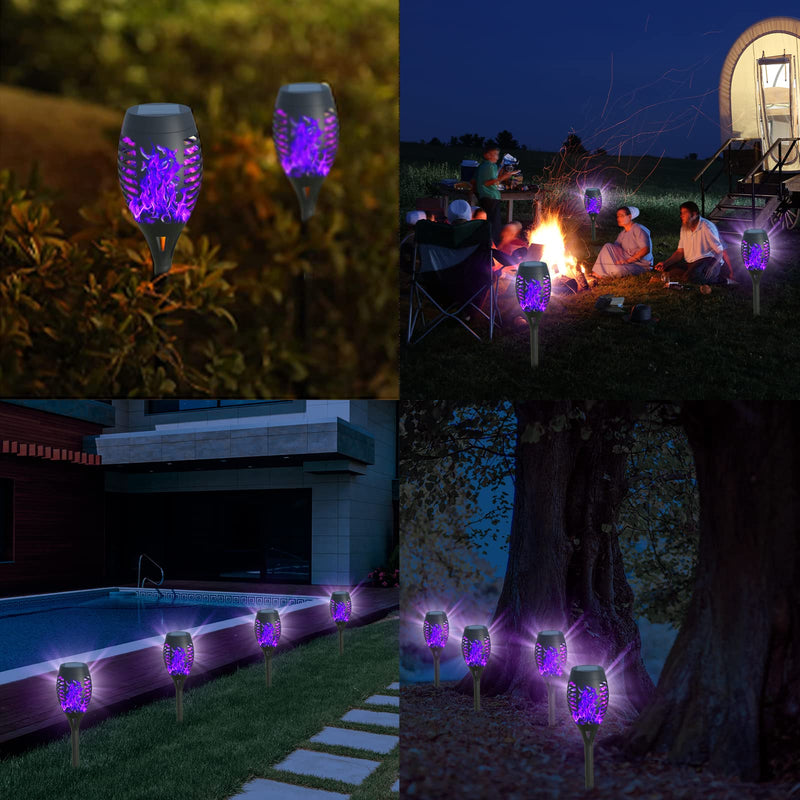AOUNQ Solar Lights Outdoor Waterperoof Purple,?2022 Upgraded ?Outdoor Solar Torch Lights with Flickering Flame, 4 Pack Mini Solar Outdoor Lights for Garden Yard Patio Pathway Decoration - Auto On/Off Pink-4Pack - BeesActive Australia