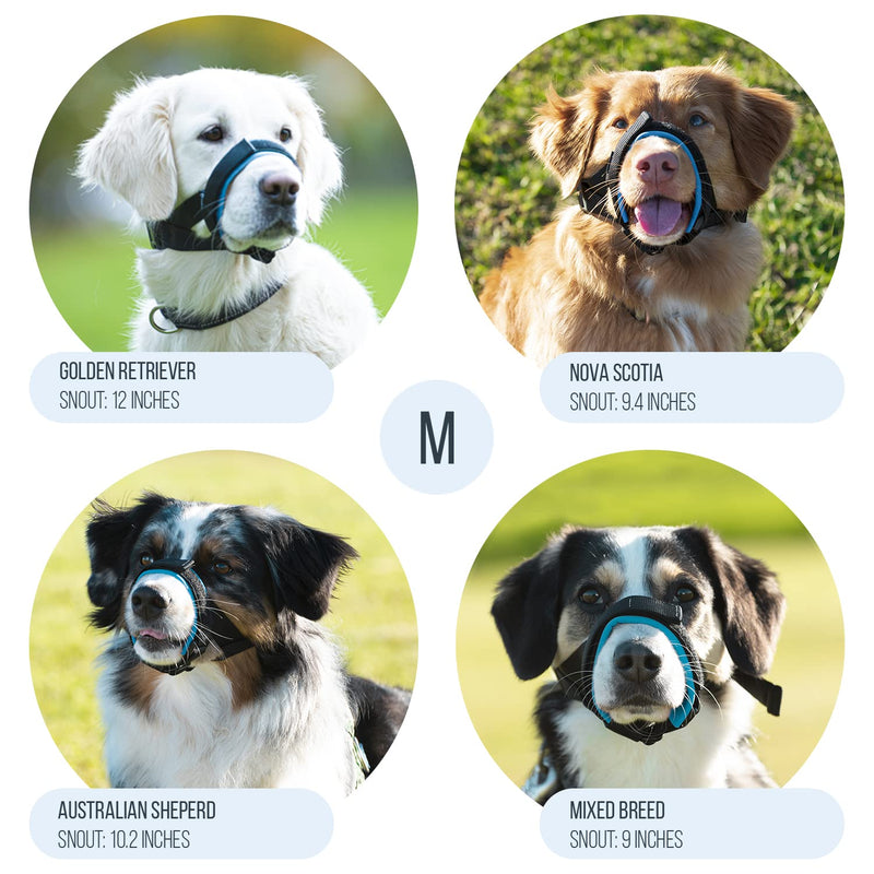 Gentle Muzzle Guard for Dogs - Prevents Biting Unwanted Chewing Safely Secure Comfort Fit - Soft Neoprene Padding – No More Chafing – Included Training Guide Helps Build Bonds Pet Medium (Pack of 1) Blue - BeesActive Australia