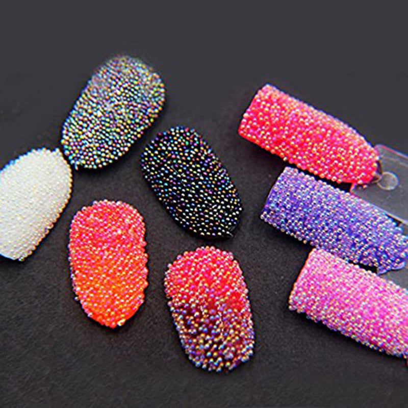 Minejin Nails Art Mini Rhinestones Beads AB Micro Ball Gems 3D Manicure Tips Two Bottle With Tray 2Pots AB Mini beads with a Free tray - BeesActive Australia