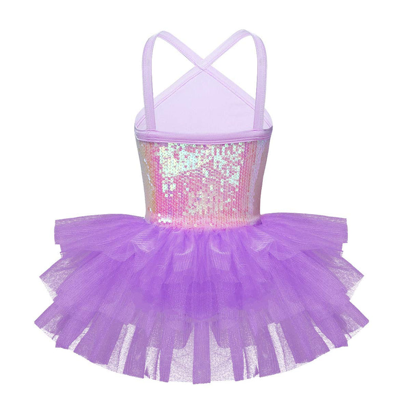 [AUSTRALIA] - MSemis Kids Girls Criss Cross Back Sequins Camisole Ruffles Tutu Skirts Lyrical Dance/Ballet/Activewear Dress Lavender 3 / 4 