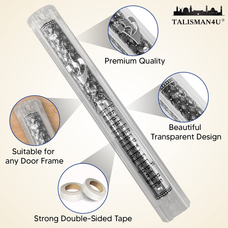 TALISMAN4U Transparent Jewish Mezuzah Case with Scroll Hebrew Home Blessing Silver Ornament Classic Israel Judaica Door Mezuza 5 Inch - BeesActive Australia