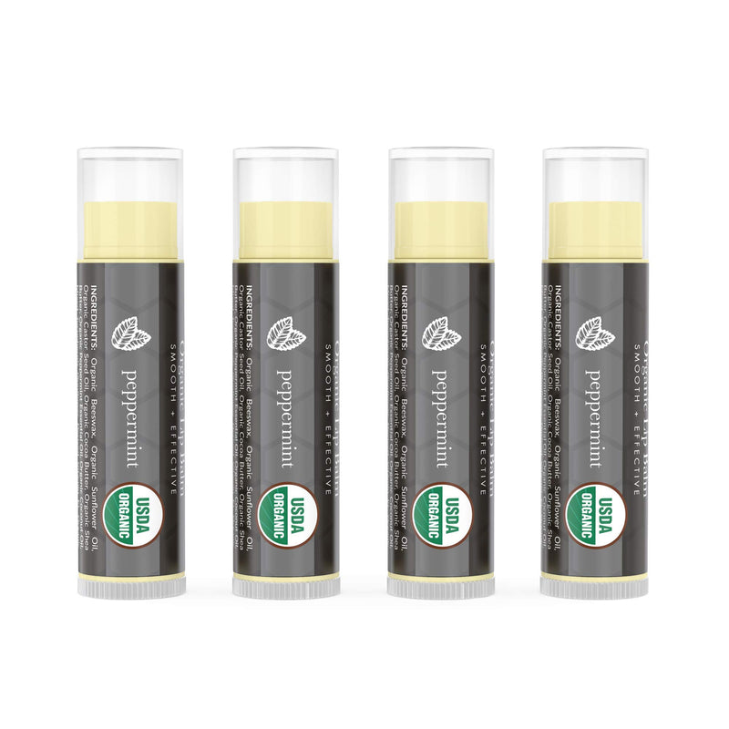 Organic Lip Balm Peppermint - 4 Pack of Natural Lip Balm, Lip Moisturizer, Lip Treatment for Dry Lips, Lip Care Gifts for Women or Men, Lip Repair, Organic Chapstick for Soft Lips - BeesActive Australia