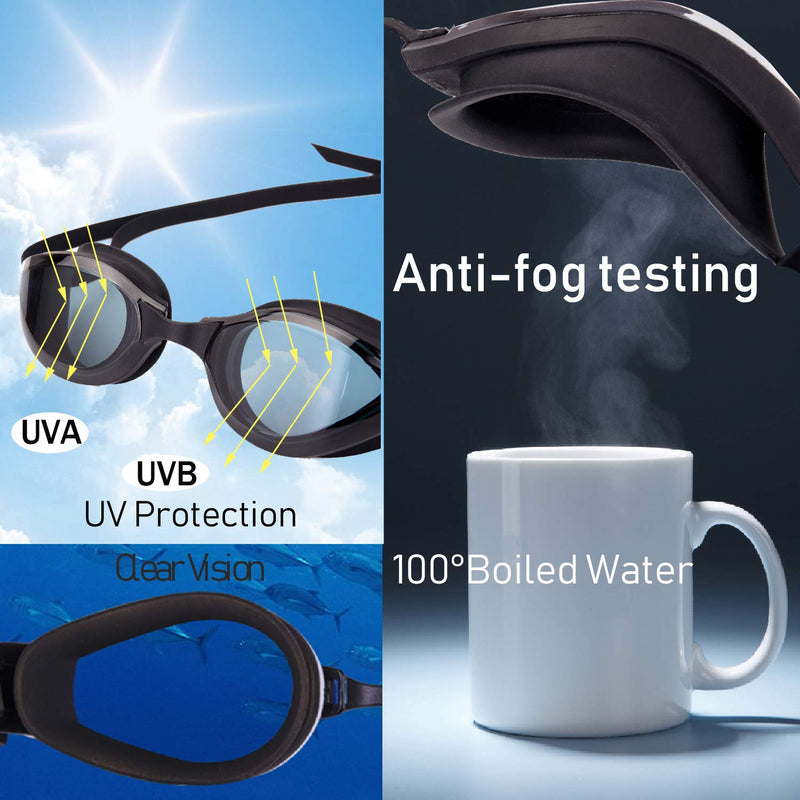 [AUSTRALIA] - FOCUSSEXY Swimming Goggles,Swim Goggles Anti Fog UV Protection No Leaking for Adult Men Women Kids Swim Goggles with Nose Buckle Packaging Plastic Box Black One Size 