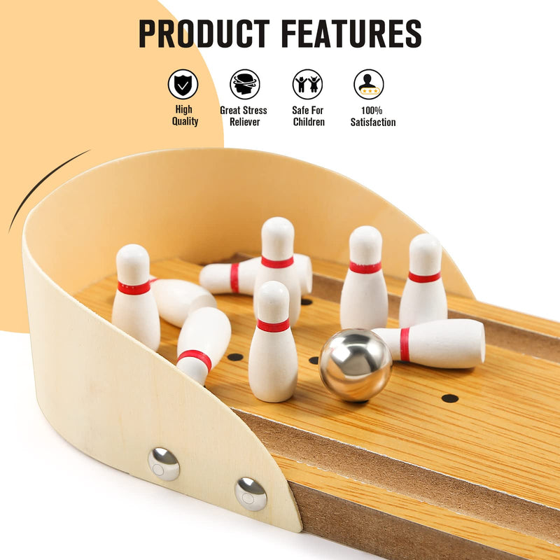 3 otters Mini Bowling Set, Wooden Tabletop Bowling Game Desk Toys Desktop Bowling Home Bowling Alleys, Desk Gifts for Coworkers - BeesActive Australia