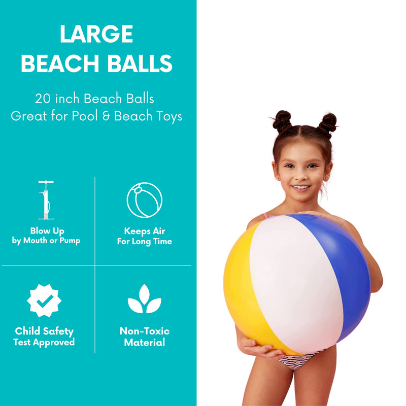 Beach Balls [3 Pack] 20" Inflatable Beach Balls for Kids - Beach Toys for Kids & Toddlers, Pool Games, Pool Toy - Classic Rainbow Color by 4E's Novelty - BeesActive Australia