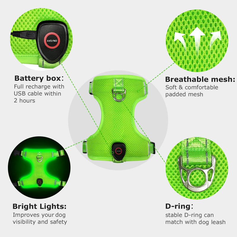 Tripolaco Light Up Dog Harness, High Visibility Led Dog Harness for Night Safety, USB Rechargeable Flashing Dog Harness for Night Walking, Glowing Dog Vest Harness for Small Medium Large Dogs Style-1 L - BeesActive Australia