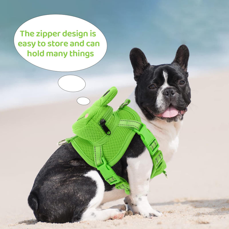 OUOBOB Dog Backpack Harness Dog Self Carrier Bag Adjustable No-Pull Pet Harness Vest Puppy Mesh Saddle Bag with D-Ring Cute Frog Backpack for Outdoor Travel Hiking Daily Walking Small Medium Dogs Green Frog - BeesActive Australia