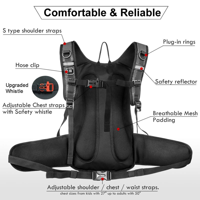 Mothybot Hydration Pack, Insulated Hydration Backpack with 2L BPA Free Water Bladder and Storage, Hiking Backpack for Men, Women, Kids for Running, Cycling, Camping - Keep Liquid Cool up to 5 Hours Gray - BeesActive Australia