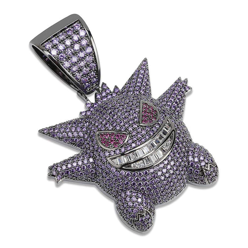 KMASAL Jewelry Unisex Exquisite Bubble Gengar Pendant Hip Hop Iced Out Rhinestone Crystal Necklace 18K Gold Plated with 24” Stainless Box Chain for Men Women (Purple) - BeesActive Australia