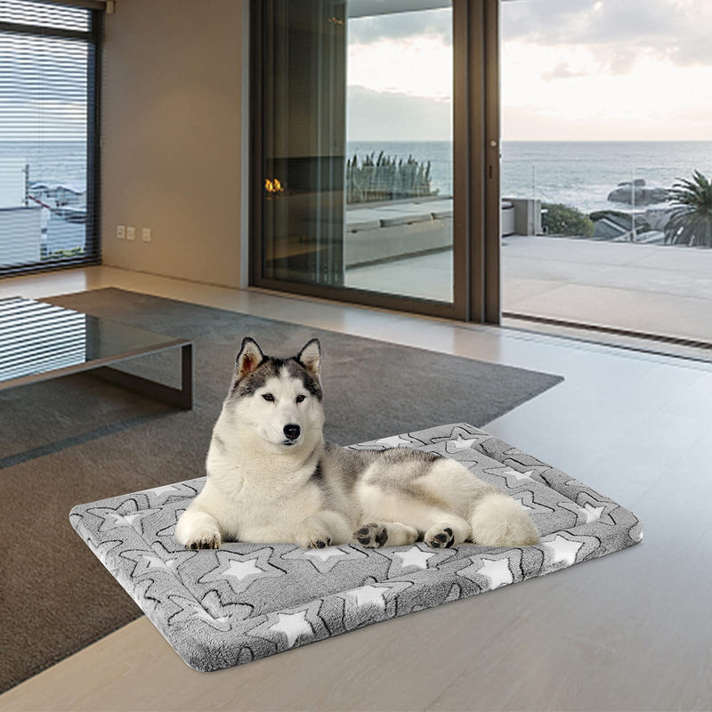 EMPSIGN Fancy Dog Bed Mat, Pet Bed Pad Reversible (Cool & Warm), Machine Washable Crate Pad, Pet Sleeping Mat for Small to XXX-Large Dogs, Grey, Star Pattern L (36"x24"x 1.1") - BeesActive Australia