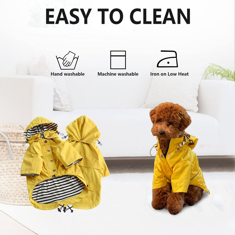 Morezi Dog Zip Up Dog Raincoat with Reflective Buttons, Rain/Water Resistant, Adjustable Drawstring, Removable Hood, Stylish Premium Dog Raincoats - Size XS to XXL Available Medium(Chest: 19"-23") Yellow - BeesActive Australia