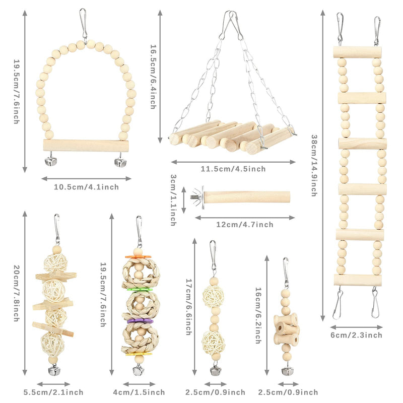 GWHOLE 8 PCS Bird Toys for Parakeets, Parrot Swing Chewing Hanging Standing Wooden Toys Bird Cage Accessories for Parrots Cockatiels Conures Budgies - BeesActive Australia