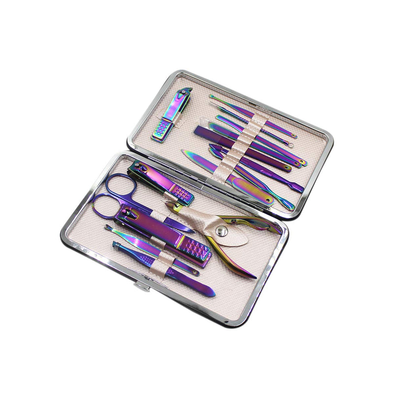 Professional Stainless Steel Chameleon Nail Clipper Travel & Grooming Kit Nail Tools Manicure & Pedicure Set of 15pcs with Luxurious Case(Purple) Purple - BeesActive Australia