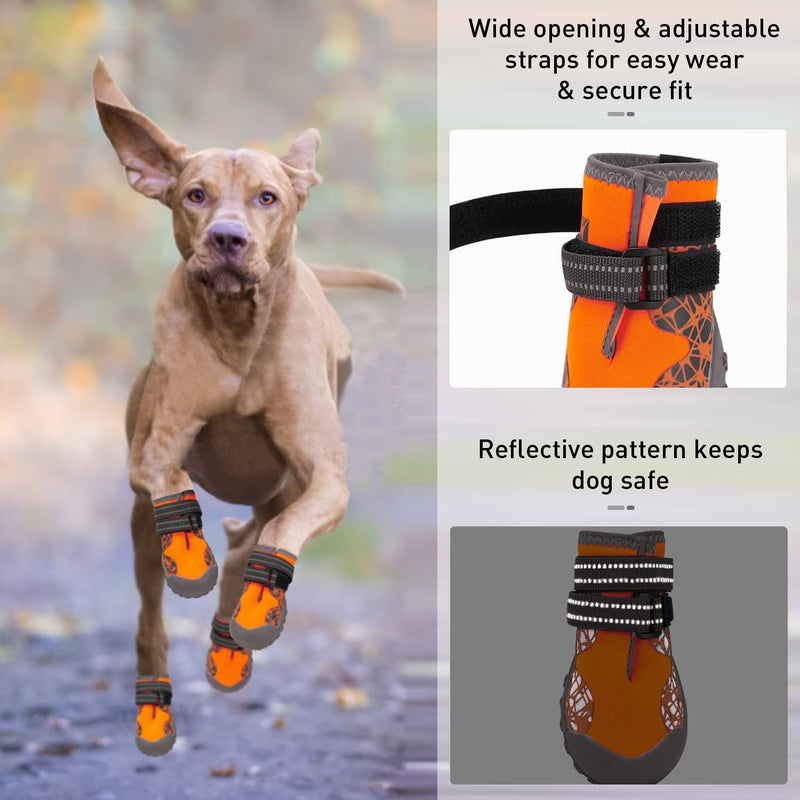 Dog Shoes for Large Medium Dogs, Waterproof Dog Booties with Reflective Strap Anti Slip Rubber Sole - Comfortable Dog Hiking Boots Paw Protectors for Walking Jogging Indoor Outdoor Hardwood Floor #7 (Width: 2.75" ; Length: 3.55") Orange - BeesActive Australia