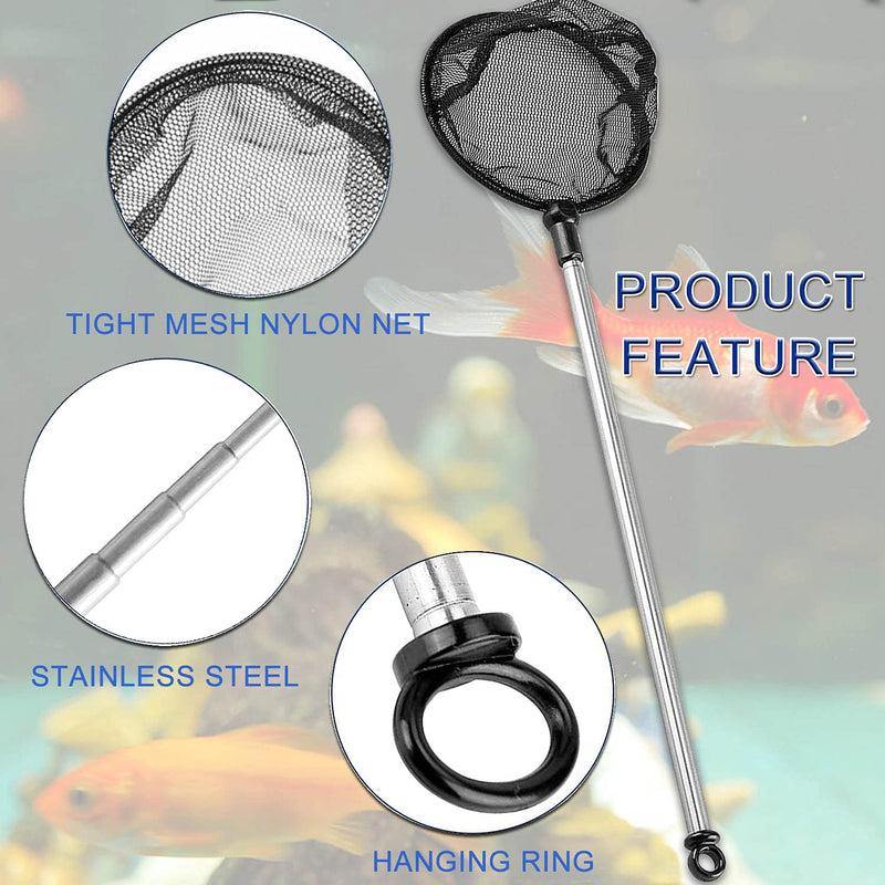 JONMON Fish Net Aquarium - Small Round Fine Mesh Shrimp Fish Catch Skimming Net with Telescoping Long Extendable Handle Aquarium Fish Tank Accessories for Cleaning Tanks Pond Leaves and Debris - BeesActive Australia