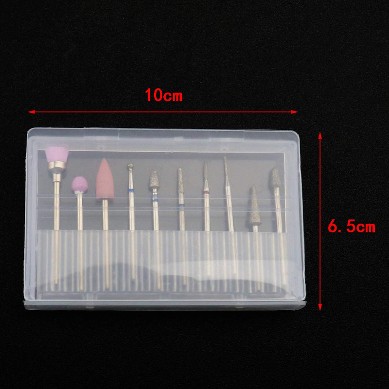 SING F LTD 10pcs Nail Art File Diamond Bit Kit Cuticle Manicure Drill Shank Cuticle Remover Bit with Storage Box - BeesActive Australia