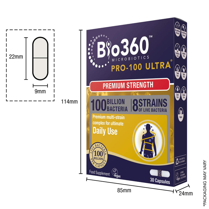 Natures Aid Bio360 Pro-100 Ultra (100 Billion Bacteria), from Natures Aid, 30 Capsules Bio360 Pro-100 Ultra 30 Capsules - BeesActive Australia
