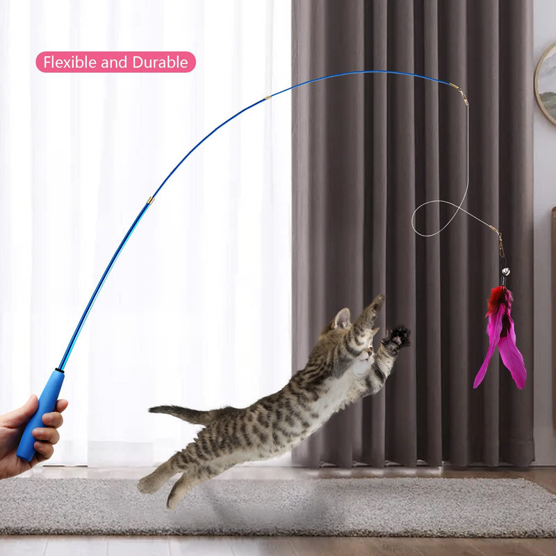 Cat Toys, 12PCS Interactive Kitten Toys, Retractable Indoor Cat Wand Toys with Replacement Teaser, Interactive Rainbow Ribbon and Make Exercise for Kitten or Cats by Sunshinetop - BeesActive Australia