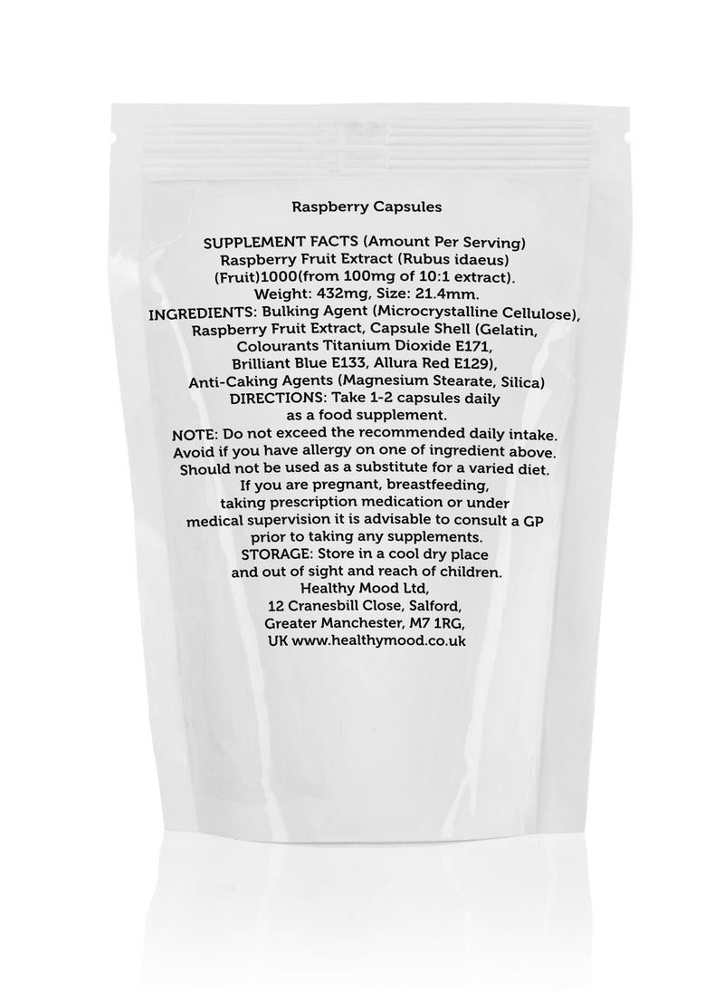 Raspberry Ketones Fruit Extract Pure Natural 1000mg Supplement x60 Capsules Pills UK Nutrition - BeesActive Australia