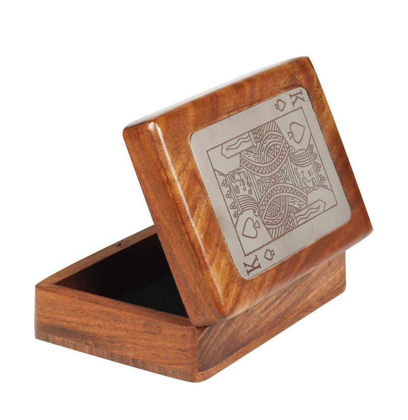 Wooden Playing Card Holder Box Playing Cards Deck Container with One Pack of Cards| King Design Paying Card Box (Silver King) Silver King - BeesActive Australia