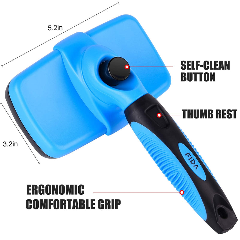 Fida Self Cleaning Slicker Brush with Protective Ball Tips, Dog Brush / Cat Brush for Shedding and Grooming Loose Undercoat, Mats - for Small, Medium & Large Dogs and Cats with Short to Long Hair - BeesActive Australia