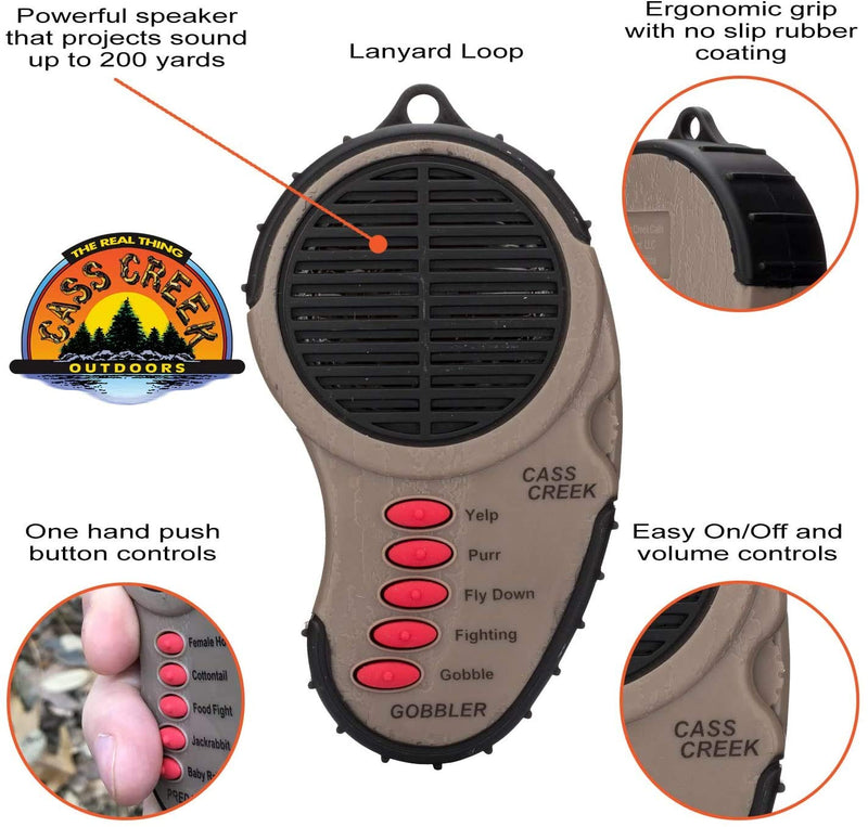 Cass Creek Spring Gobbler Handheld Electronic Game Call | 5 Turkey Calls in 1 | Authentic Animal Recordings | 200 Yard Sound Projection | Compact Design - BeesActive Australia