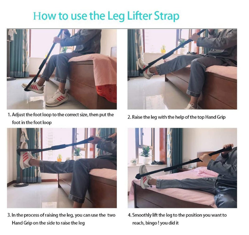 Leg Lifter Strap Rigid Foot Lifter Mobility Aid Multi-Loop Leg Lifter Mobility Aid with Handgrip Leg Raiser Strap for Bed with Non Slip Foot Pad for Elderly Disability Mobility Aids for Wheelchair Car - BeesActive Australia