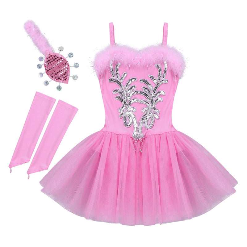 [AUSTRALIA] - CHICTRY Kid's Girls Sequins Beads Flower Fairy Ballerina Dance Costume Ballet Tutu Dress with Long Gloves and Hair Clip Set Pink 5 / 6 