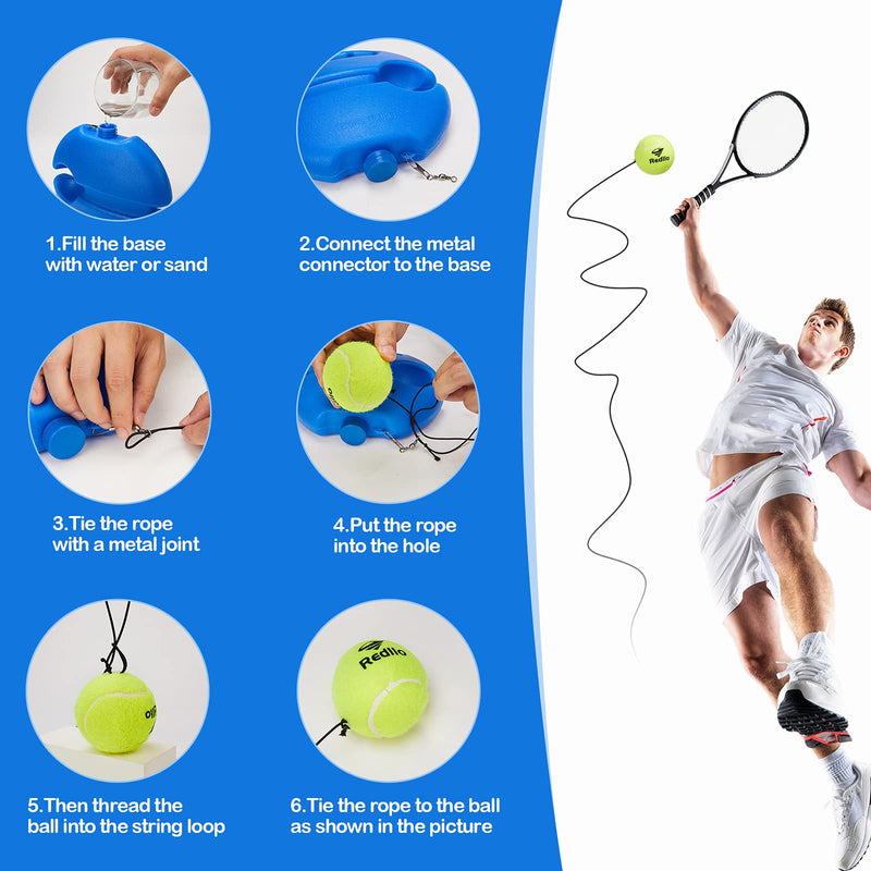 Redllo Solo Tennis Trainer Rebound -Portable Tennis Equipment for Self-Practice Includes 4 String Balls 2 Tennis Vibration Dampeners.Works for Aduls, Kids, Beginners - BeesActive Australia