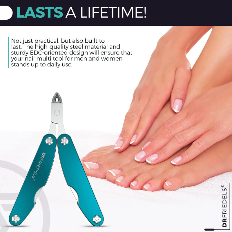DRFRIEDELS Compact Manicure & Pedicure Set - 9-in-1 Foldable Nail Kit - Ideal for Travel, Hiking & EDC Multitool (Peacock Blue) Peacock Blue - BeesActive Australia