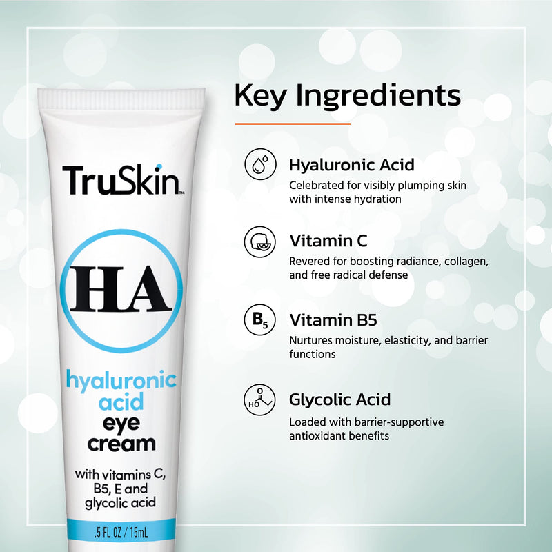 TruSkin Hyaluronic Acid Eye Cream, Anti-Aging Treatment for Under Eyes with Super Blend including Vitamin C, Vitamin B5, Vitamin E and Glycolic Acid, Best for Dark Circles, Fine Lines and Wrinkles - BeesActive Australia