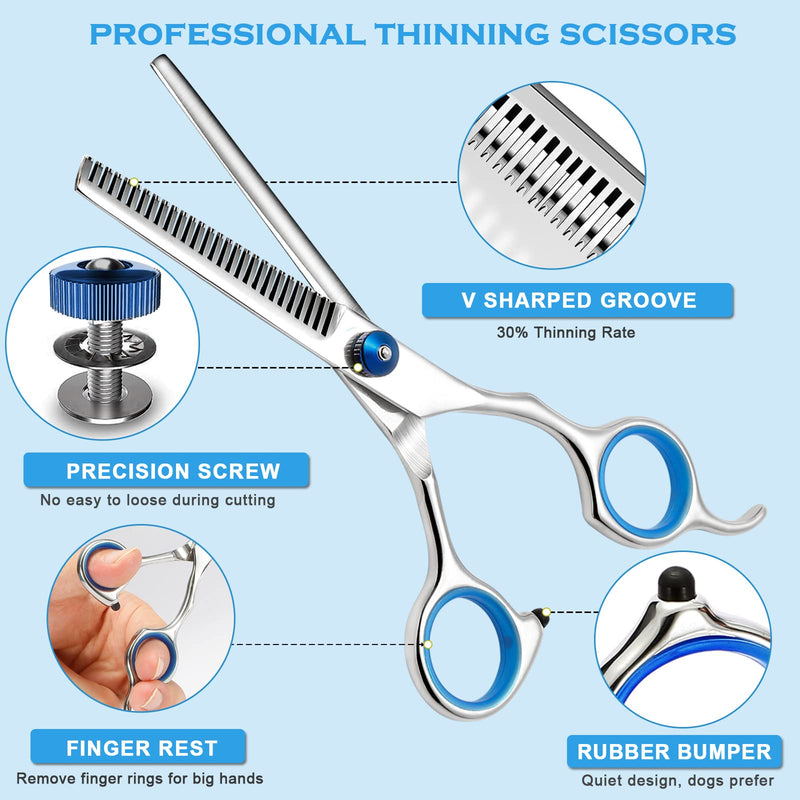 Dog Grooming Scissors Kit with Safety Round Tips, Liren Professional 6 in 1 Grooming Scissors for Dogs, Heavy Duty Stainless Steel Sharp and Durable Pet Grooming Shears for Dogs and Cats - BeesActive Australia