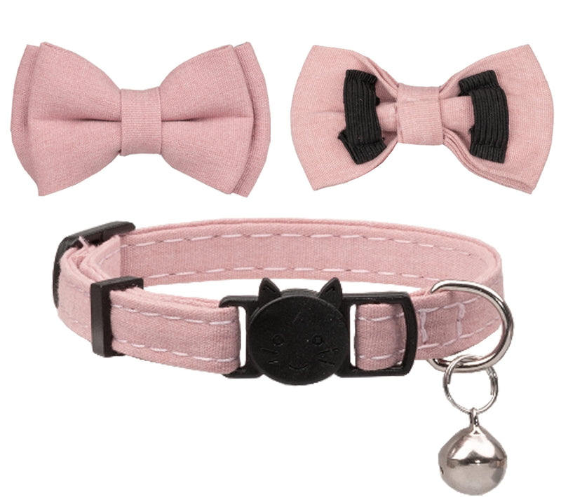 Gyapet Collar for Cats Pets Breakaway with Bell Bowtie Floral Bow Detachable Adjustable Safety Puppy 2pcs Leopard & Pure-Pink - BeesActive Australia