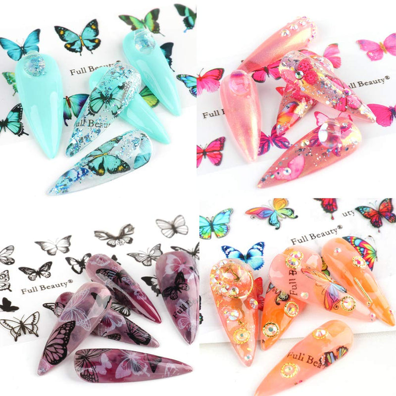 Butterfly Nail Art Foil Transfer Stickers 10 Rolls Butterfly Nail Art Decals Nail Decorations Supplies for Women Poly Nail Gel DIY Design Nail Transfer Tips Manicure Art Kit - BeesActive Australia