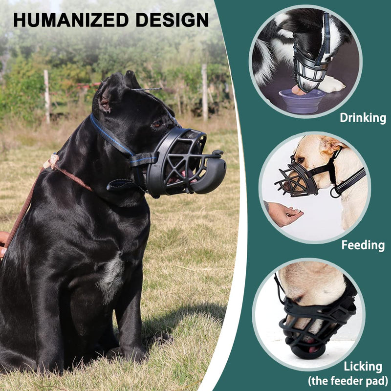 Dog Muzzle with Slow Feeder for Positive Conditioning, Prevents Biting Scavenging Chewing and Licking, Humane Basket Muzzle for Small Medium Large Aggressive Dogs, Allows Panting, Easy to Accept Black XL - BeesActive Australia