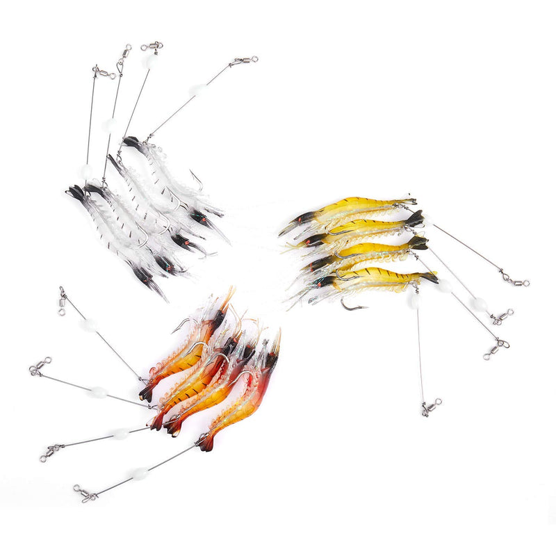 [AUSTRALIA] - WANBY Artificial Silicone Soft Lures Shrimp Bait Set Kit Luminous Swimbait Shrimp Fishing Lures with Hook Fishing Tackle for Freshwater Saltwater Trout Bass Salmon 12PCS 