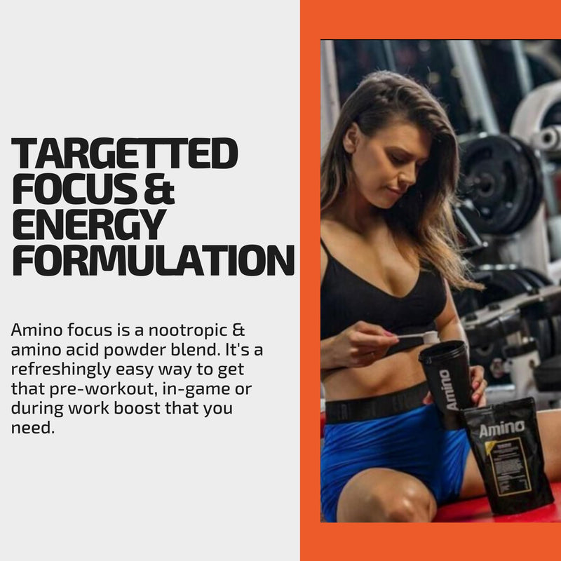 Amino Focus - Pre Workout Powder - 8000mg Nootropics with Caffeine, Creatine & Amino Acids - Preworkout Drink Men & Women - Sugar Free & Suitable for Vegans (Red Berry, 22 Servings) Red Berry - BeesActive Australia