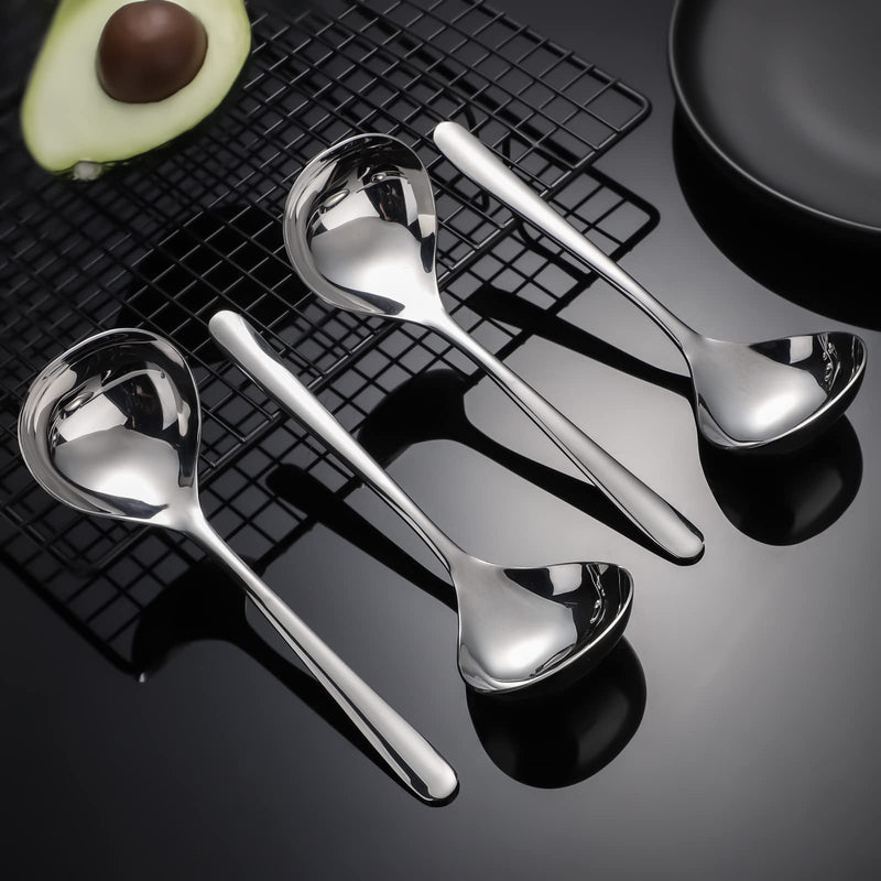 Soup Spoons Stainless Steel Ramen Spoon Set of 4 Heavy Duty Big Spoon Mirror Polished Asian Soup Spoons (Short Handle) Short Handle - BeesActive Australia