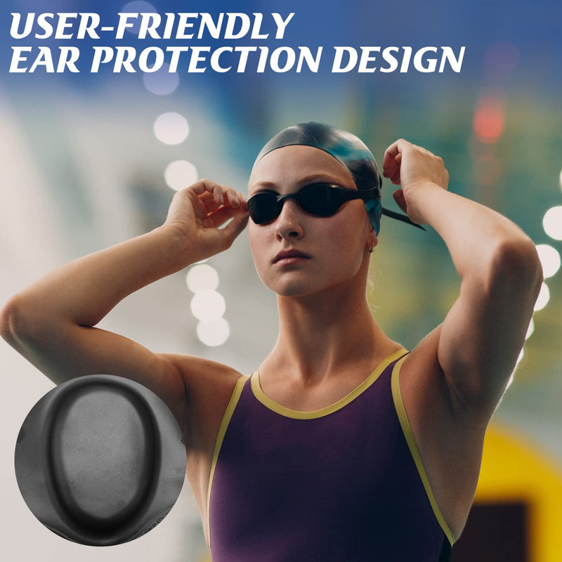 4 Pack Silicone Swimming Cap with 3D Ear Protection Cap Waterproof Bathing Solid Swimming Cap Swimming Unisex Bathing Swimming Hat for Kids Women Men Adults Child Youth Teen Long Hair, 4 Colors - BeesActive Australia