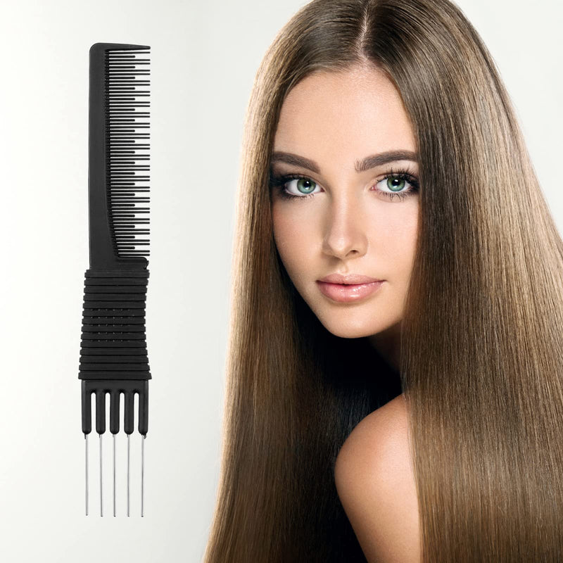 3 Pack Black Carbon Lift Teasing Combs with Metal Prong, Salon Teasing Back Combs, Black Carbon Comb with Stainless Steel Lift (Style A) - BeesActive Australia