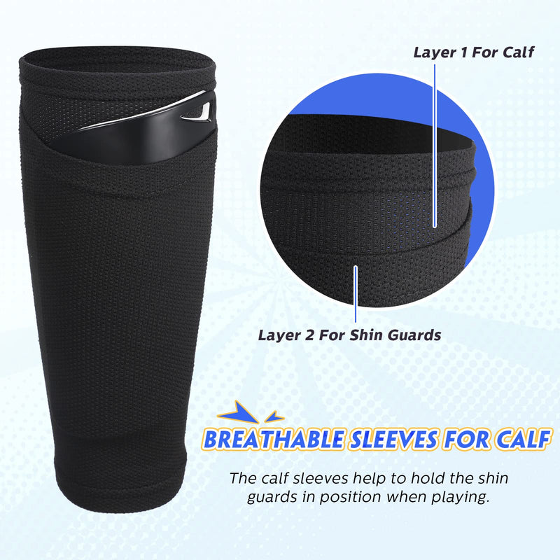 Soccer Shin Guards Sleeves 4 Pairs Flexible Soccer Shin Guard Leg Performance Support Polyester Soccer Shin Guard Sleeve Holder with Pocket for Soccer Sport Black Large - BeesActive Australia