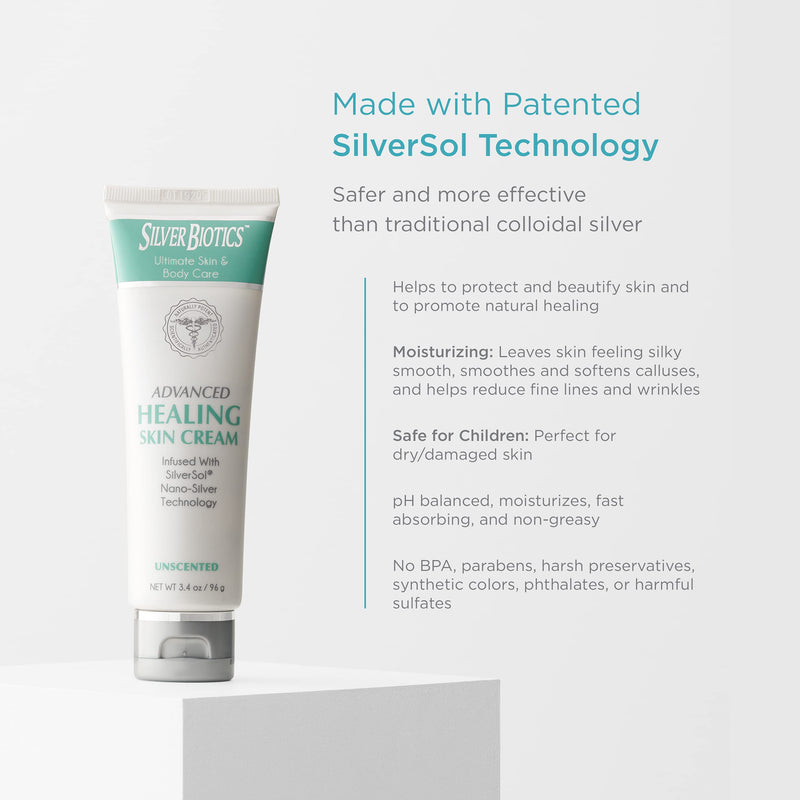 American Biotech Labs - Silver Biotics - Advanced Healing Skin Cream - Infused with SilverSol and Hyaluronic Acid - Unscented - 3.4 oz. Unscented  3.4 Ounce (Pack of 1) - BeesActive Australia