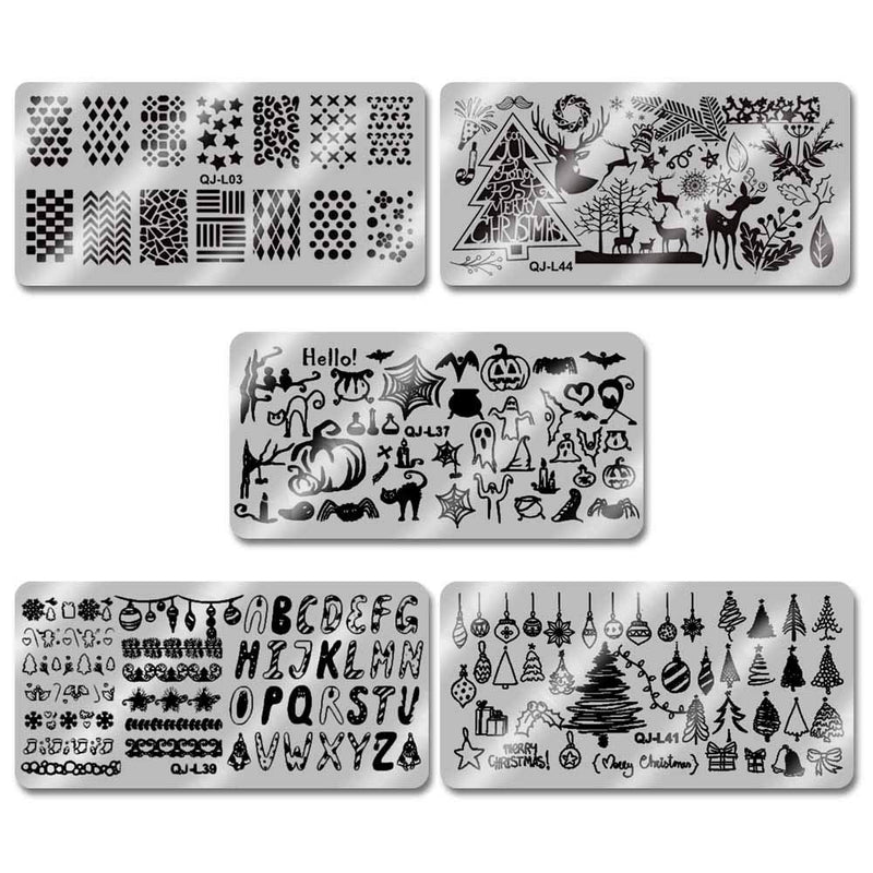 WOKOTO 6Pcs Christmas HalloweeN Nail Stamping Plates Kit Set Holiday Stamp Plates Nail Art Tools For Manicure - BeesActive Australia