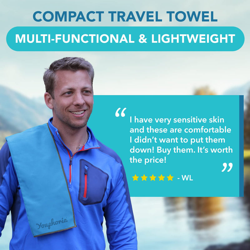 Youphoria Microfiber Travel Towel Fast Drying Lightweight - Quick Dry Towel & Camping Towel - 3 Size Options Blue/Gray Small (20 x 40 inches) - BeesActive Australia