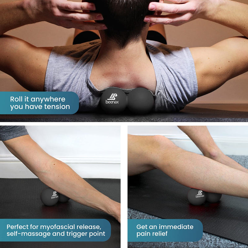 Beenax Peanut Massage Ball - Double Lacrosse Ball - Perfect for Trigger Point Therapy, Myofascial Release, Deep Tissue Massage, Yoga - Designed to Relieve Stress and Relax Tight Muscles Black - BeesActive Australia
