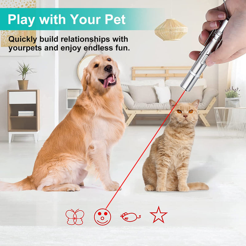 Cowjag Cat Laser Toy, 7 Adjustable Patterns Laser Pointer, USB Recharge Laser, Long Range 3 Modes Training Chaser Interactive Toy, Dog Laser Pen Toy Silver - BeesActive Australia